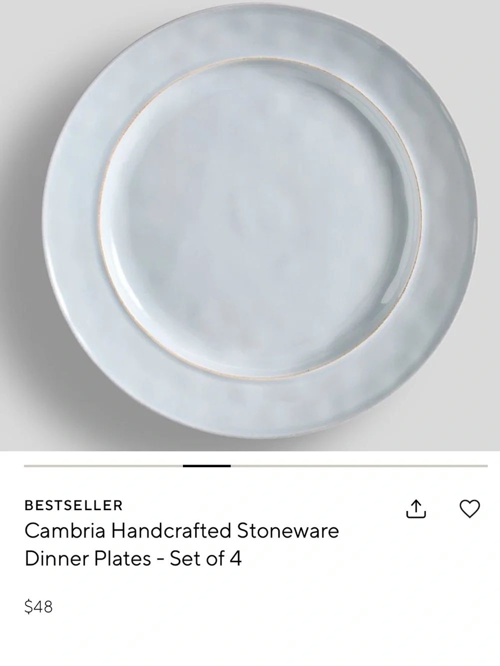 Pottery Barn Cambria Stoneware Dinner Plates - Stone- set of 4 (11 3/4”)